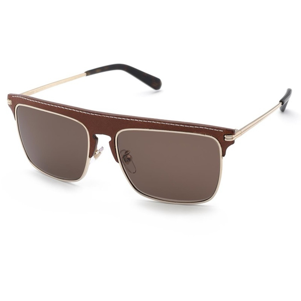 Loewe Brown Leather-Trim Square Sunglasses with Gold Arms